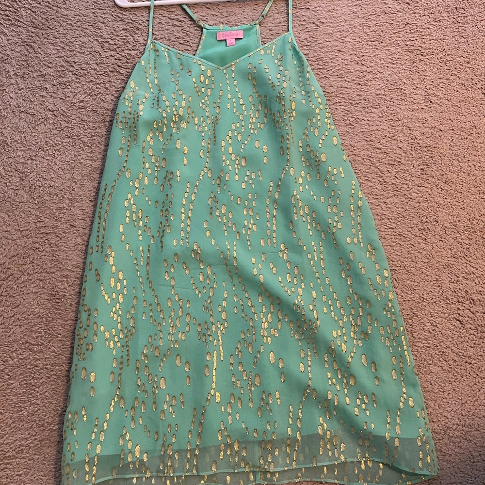 Lilly Pulitzer Mint Green / Gold Sparkle slipdress - small, excellent condition